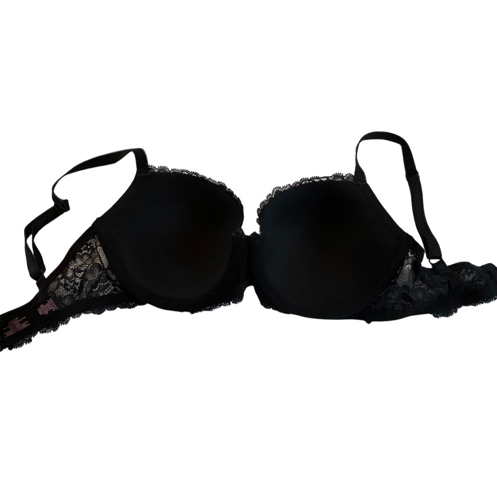 Victorias Secret Dream‎ Angels Demi Bra Black Lace Accents Trim Push Up Bra 32DD